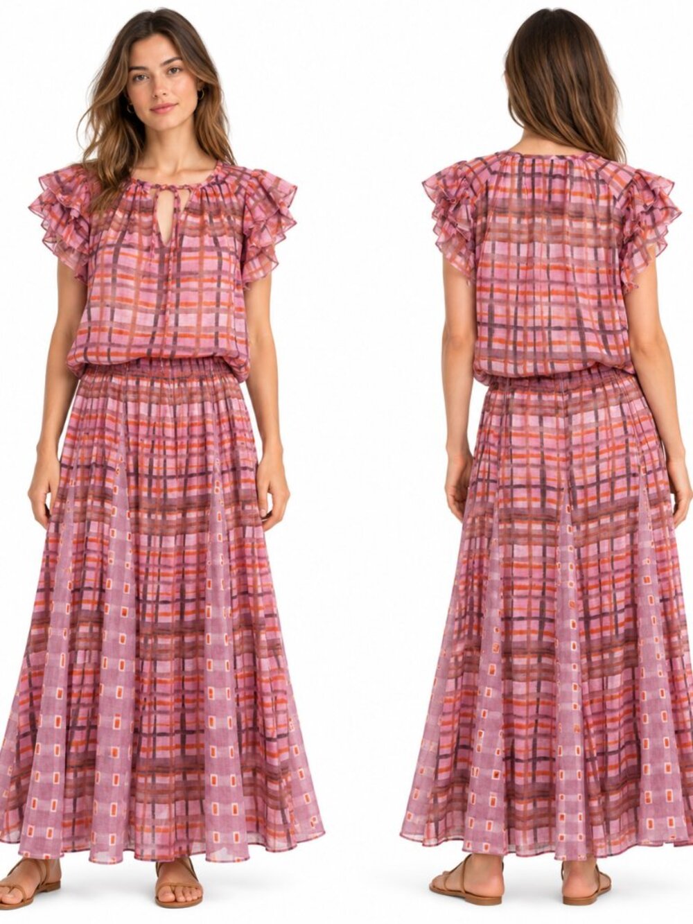 Romualda Art à Porter Adro Red Cotton Linen Top Maxi Skirt Set XS S